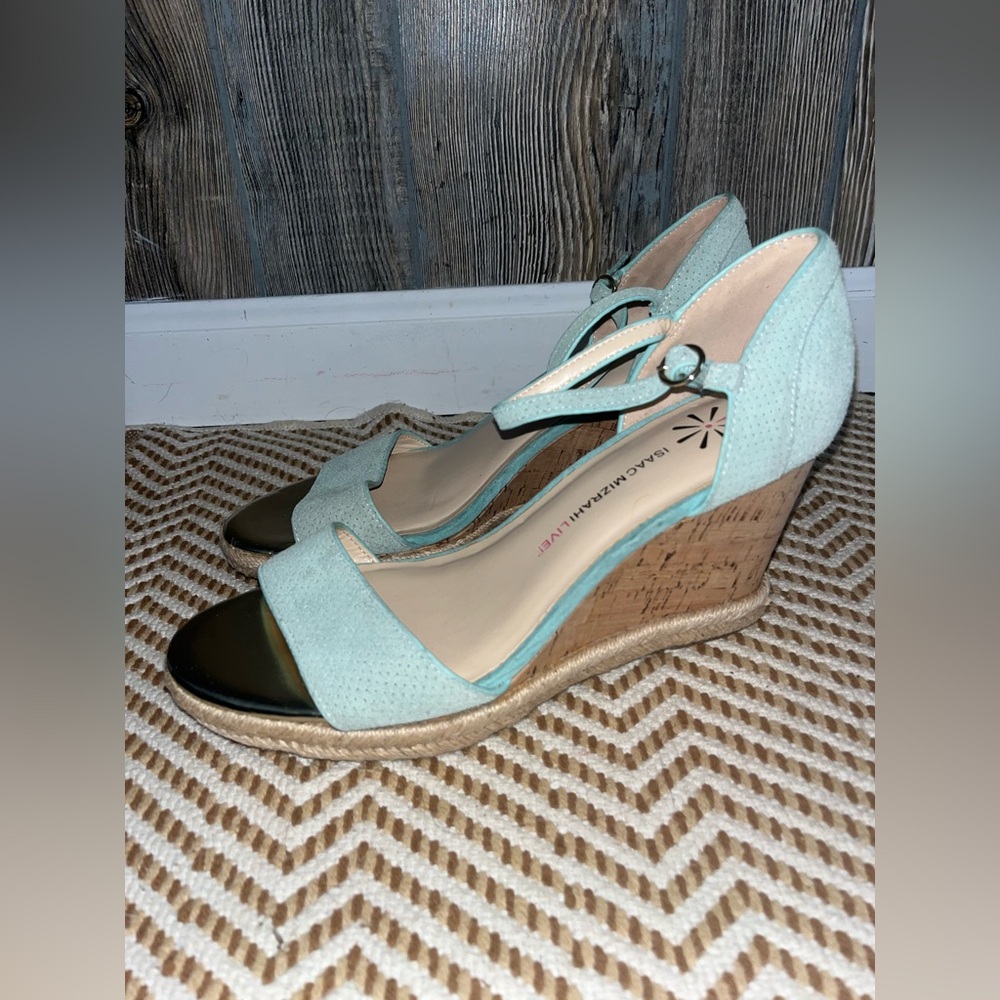 Isaac Mizrahi Live size 11M women’s seafoam cork wedge espadrille open toe